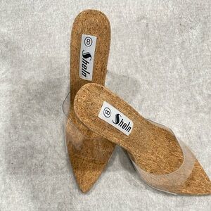 SHEIN Women's Clear and Brown Pointed-Toe Mules